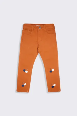GIRL'S TWILL PENT EMB. - CHERRY