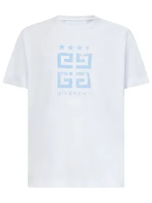 Givenchy 4G Stars Blue logo printed Slim Fit T-Shirt in White