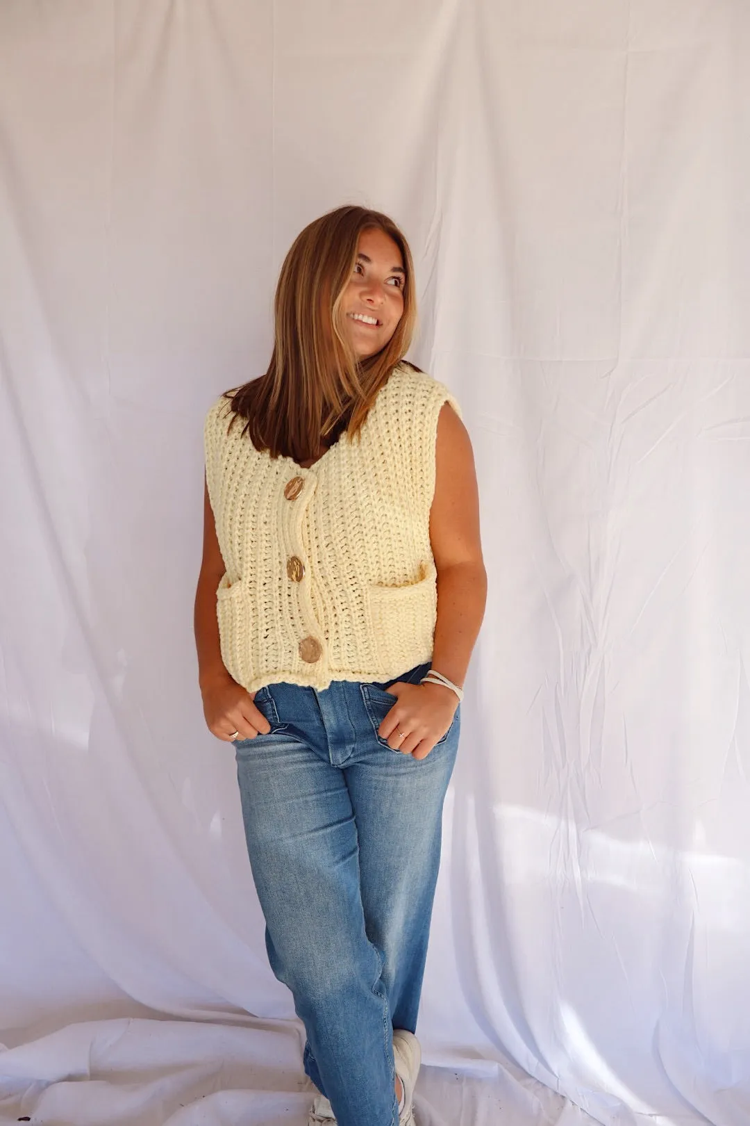 Gold Button Down Sweater In Yellow