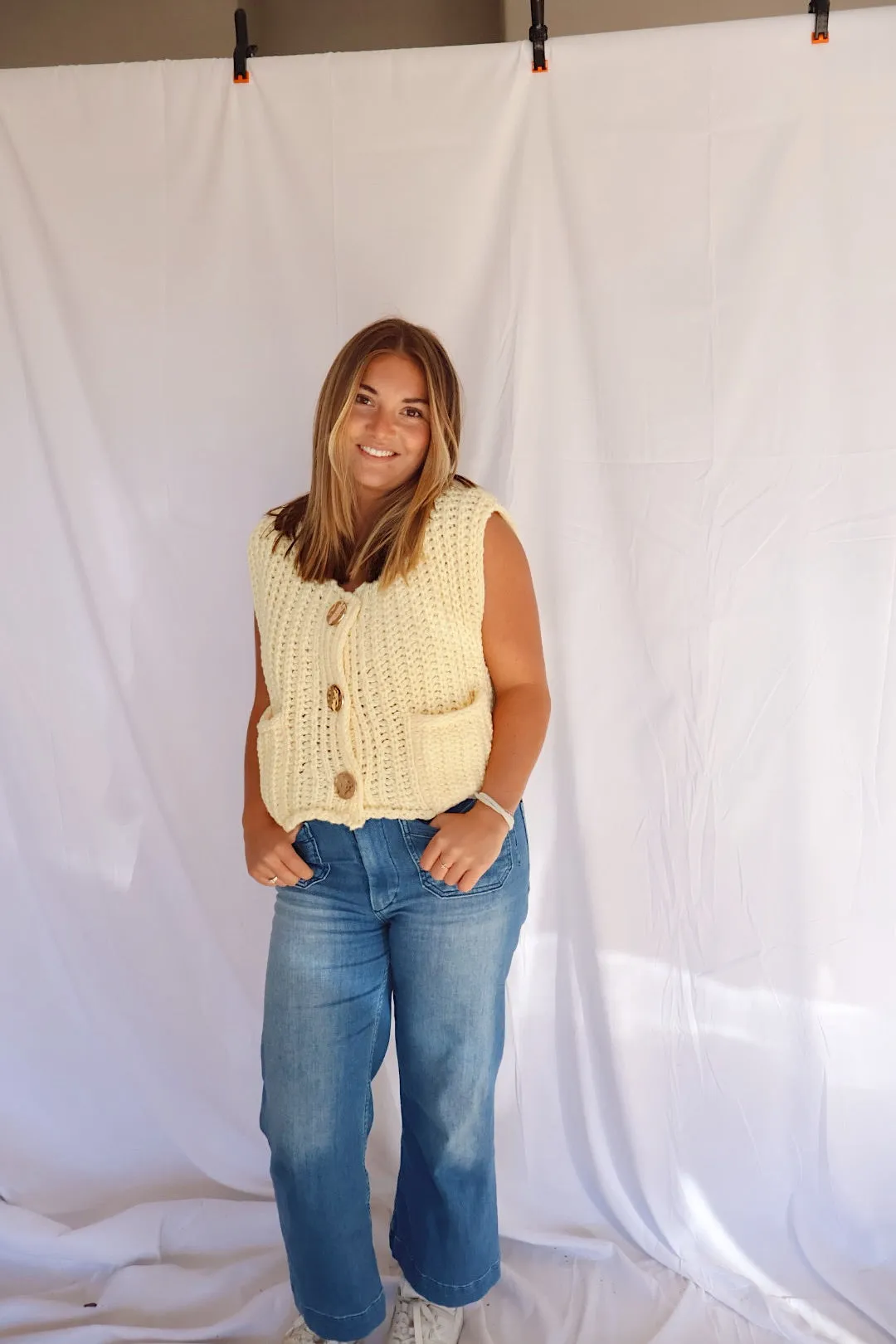 Gold Button Down Sweater In Yellow