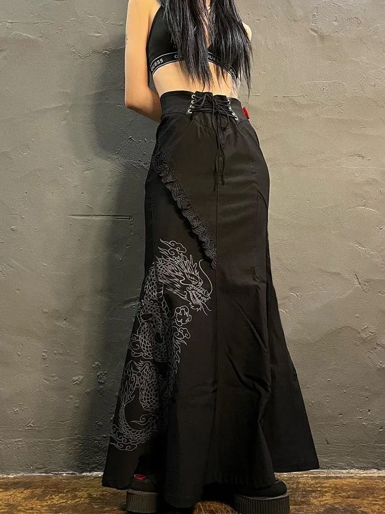 Gothic Bandage High Waist Maxi Skirt