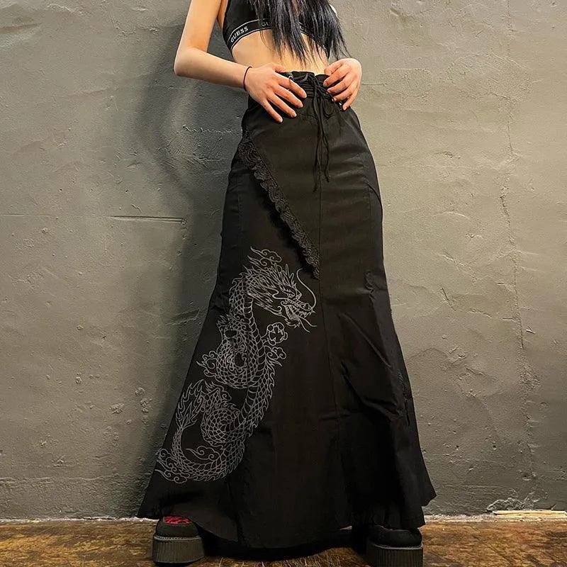 Gothic Bandage High Waist Maxi Skirt