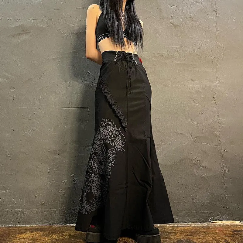 Gothic Bandage High Waist Maxi Skirt