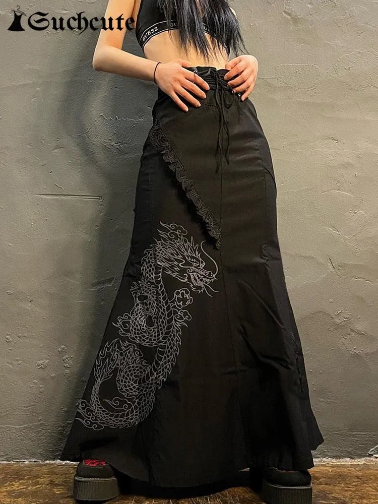 Gothic Bandage High Waist Maxi Skirt