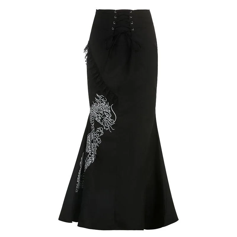 Gothic Bandage High Waist Maxi Skirt