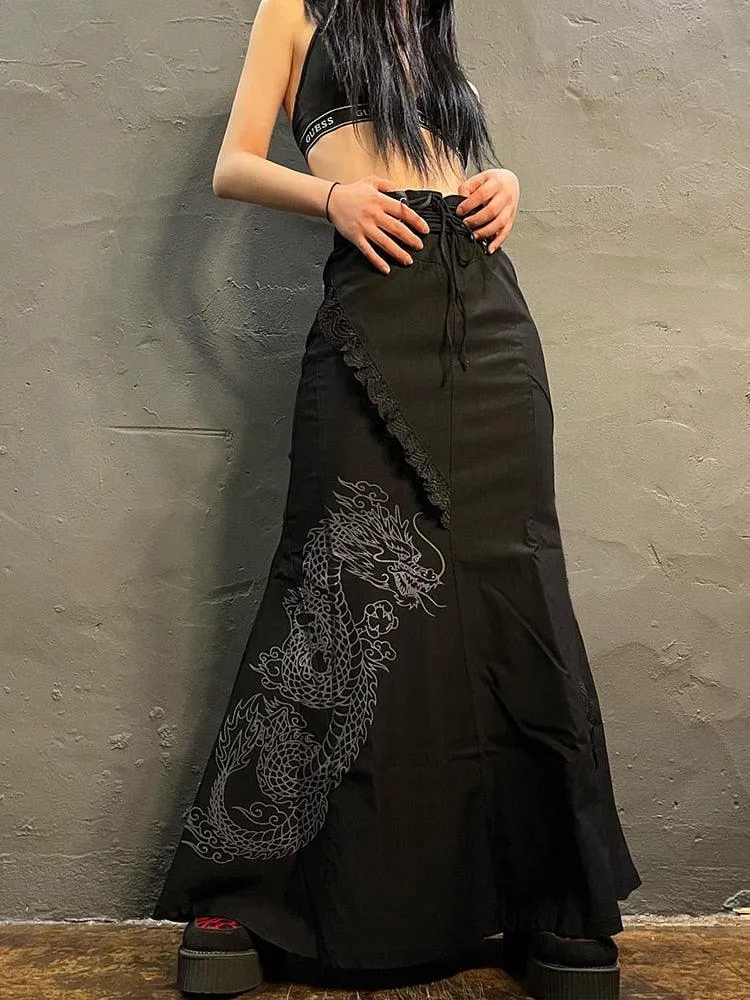 Gothic Bandage High Waist Maxi Skirt