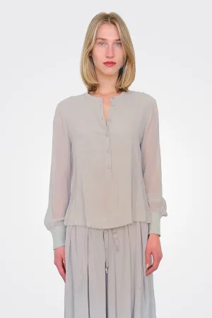 Grandad Silk Blouse - Grey