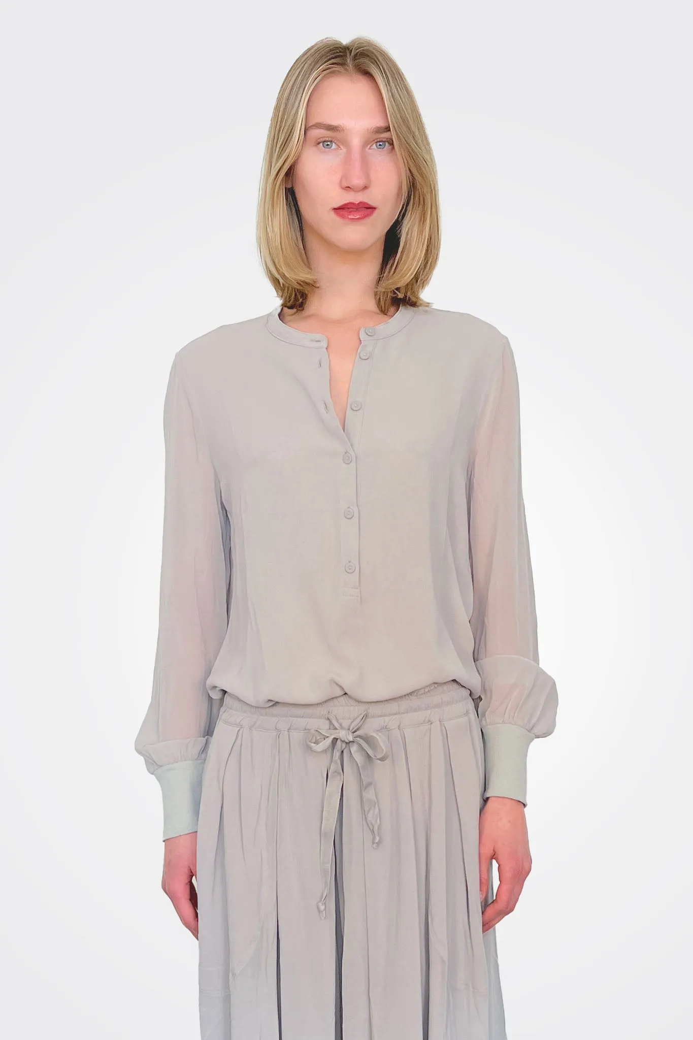 Grandad Silk Blouse - Grey