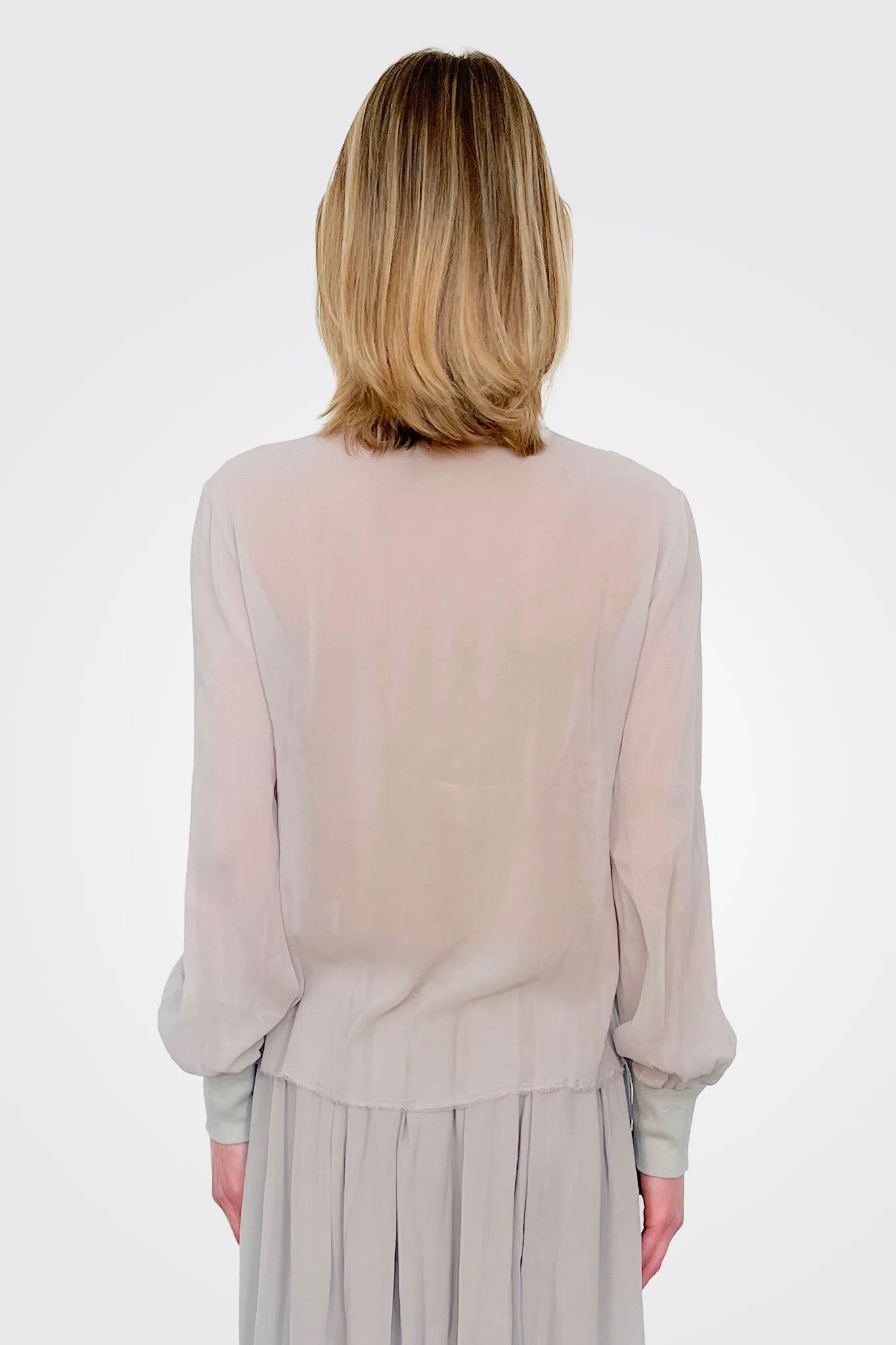 Grandad Silk Blouse - Grey