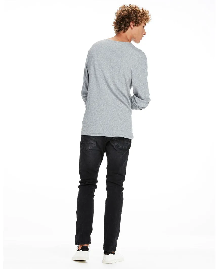 Grandad T-Shirt With Blind Placket Home Alone  Grey Melange