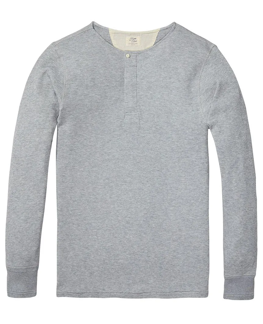 Grandad T-Shirt With Blind Placket Home Alone  Grey Melange