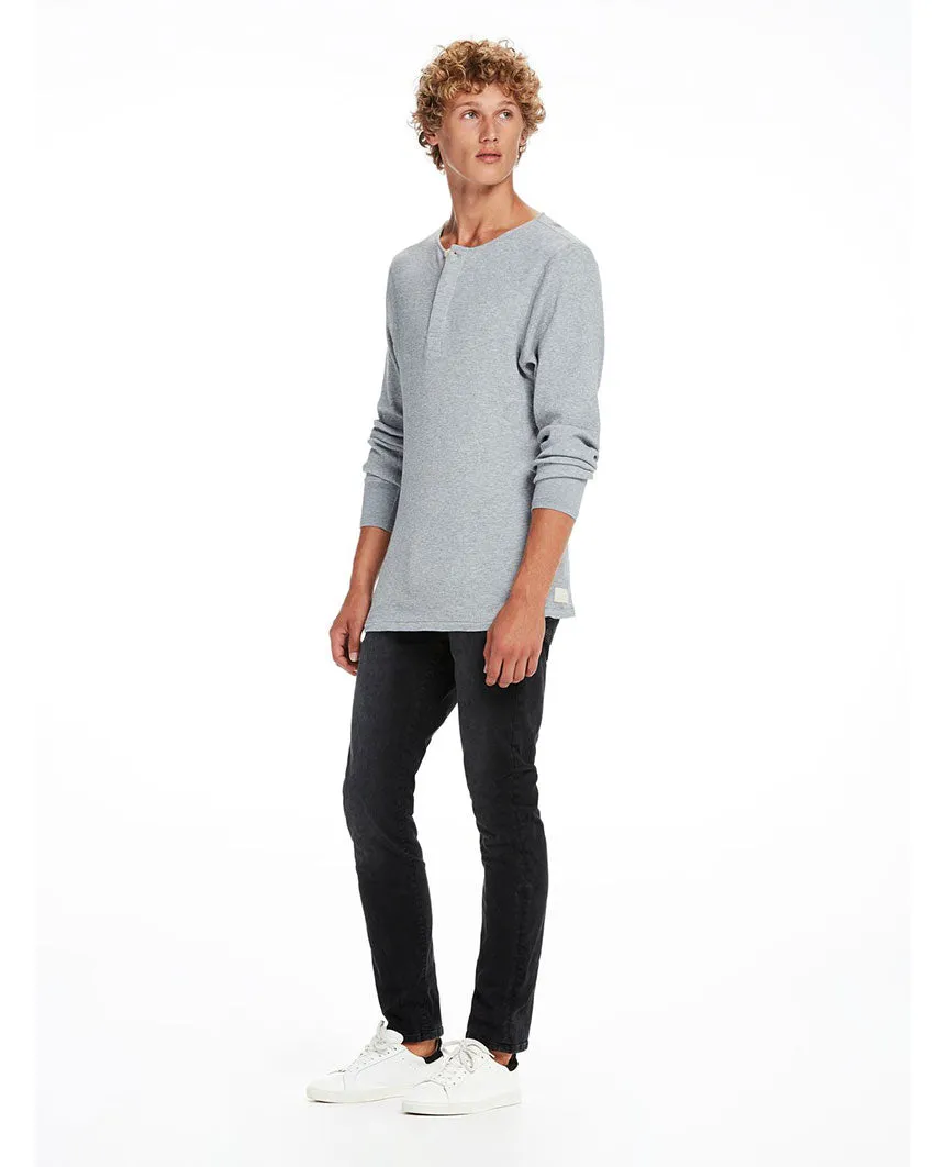 Grandad T-Shirt With Blind Placket Home Alone  Grey Melange