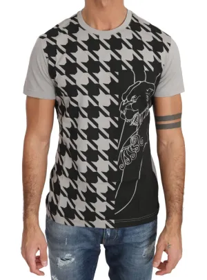 Gray Cotton Tiger Motive Print Crewneck T-shirt