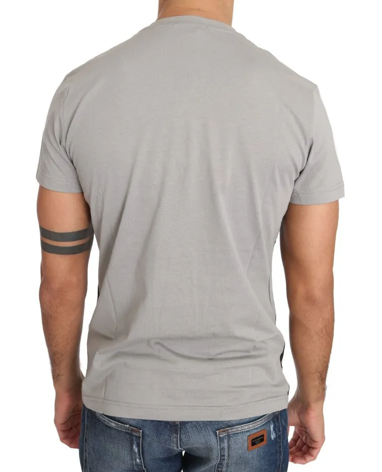 Gray Cotton Tiger Motive Print Crewneck T-shirt
