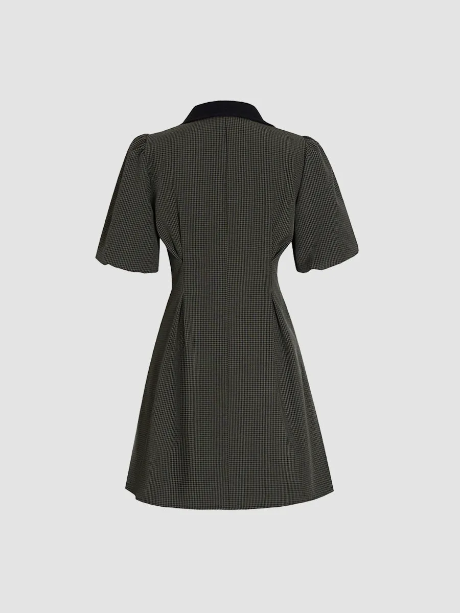 Gray Houndstooth V-neck Bow Tie Dress