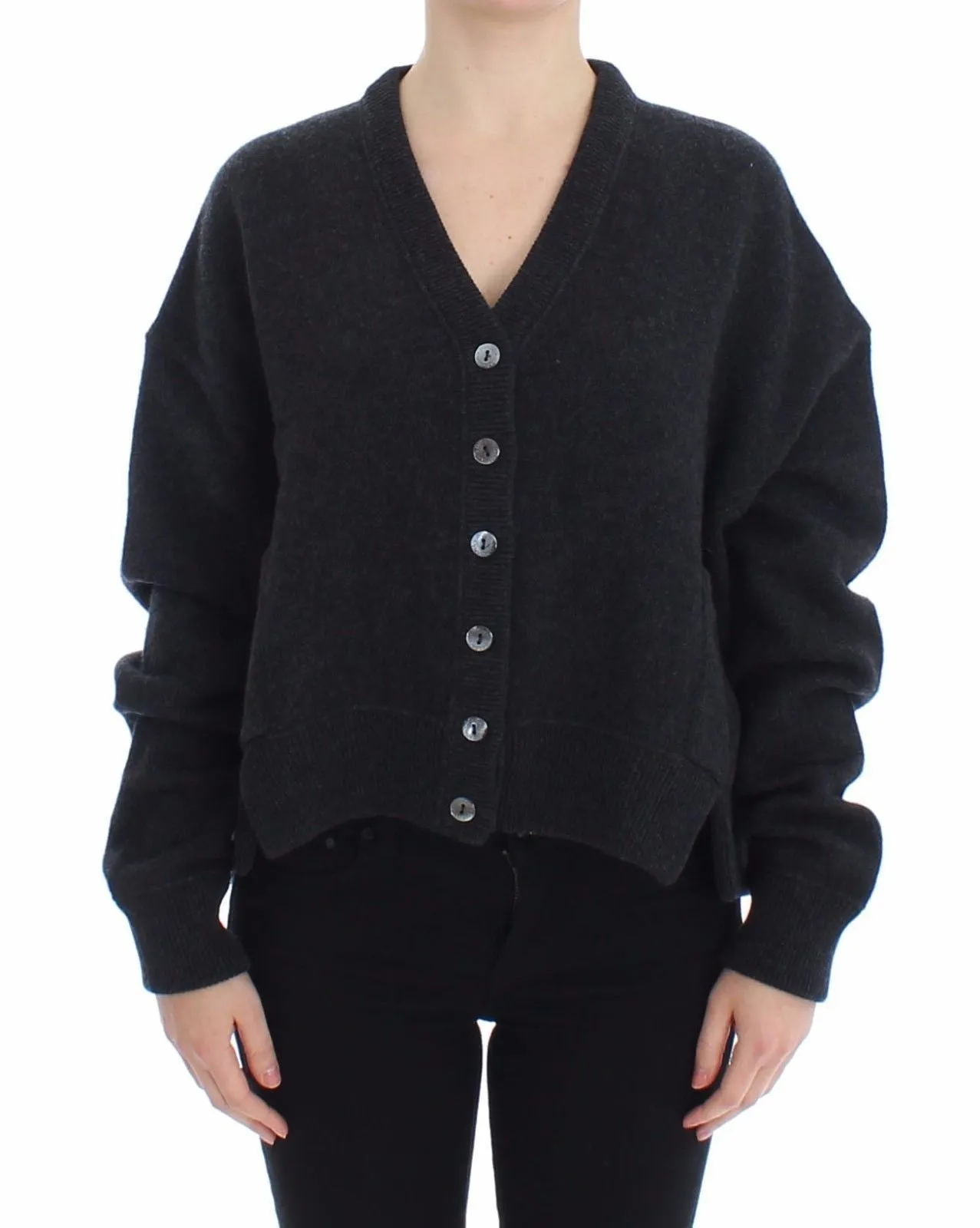 Gray Knitted Cashmere Cardigan Sweater