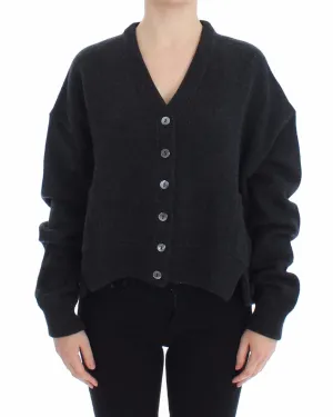 Gray Knitted Cashmere Cardigan Sweater