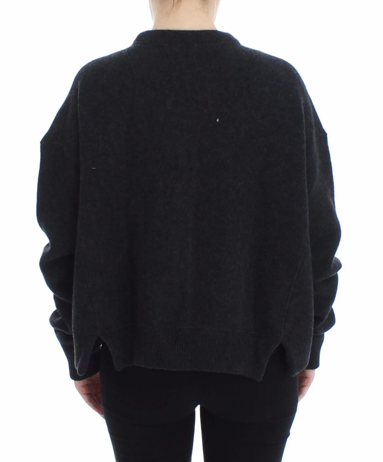 Gray Knitted Cashmere Cardigan Sweater