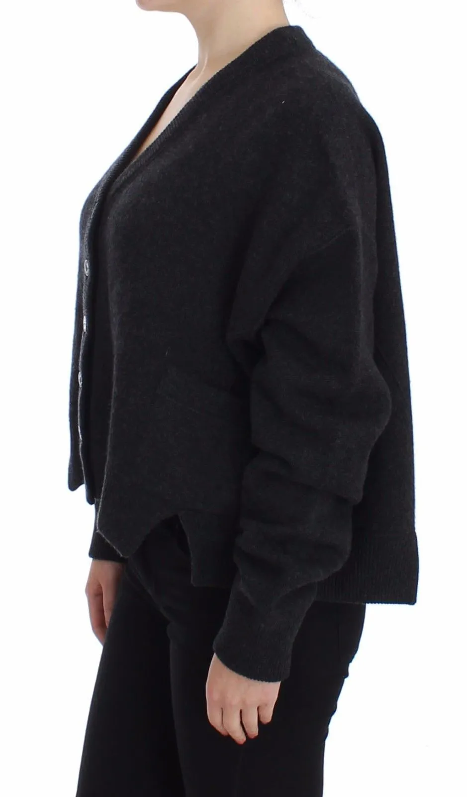 Gray Knitted Cashmere Cardigan Sweater