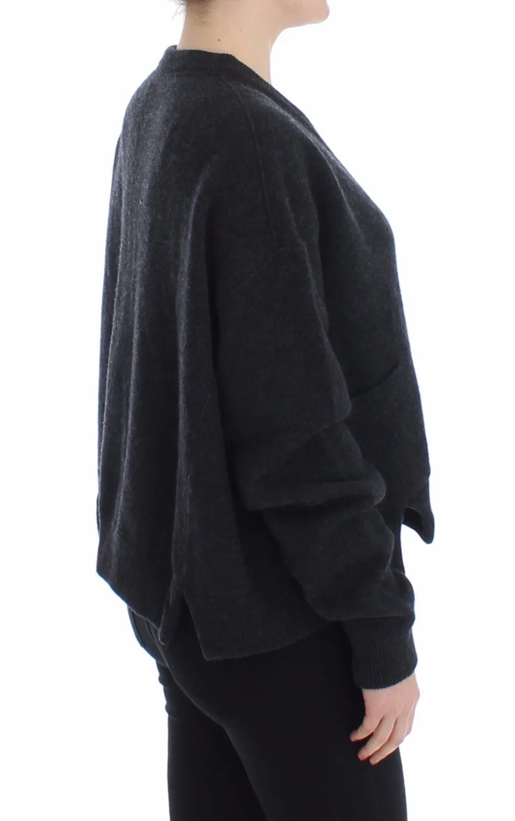 Gray Knitted Cashmere Cardigan Sweater