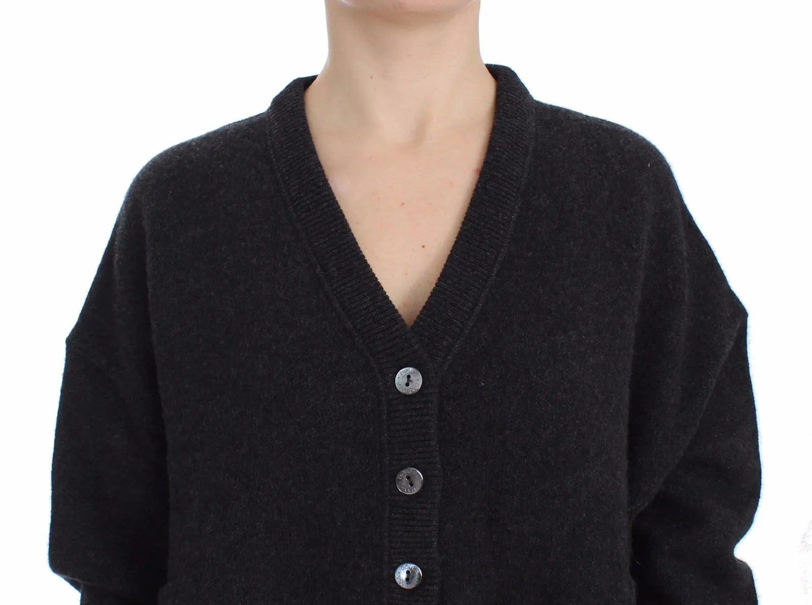 Gray Knitted Cashmere Cardigan Sweater