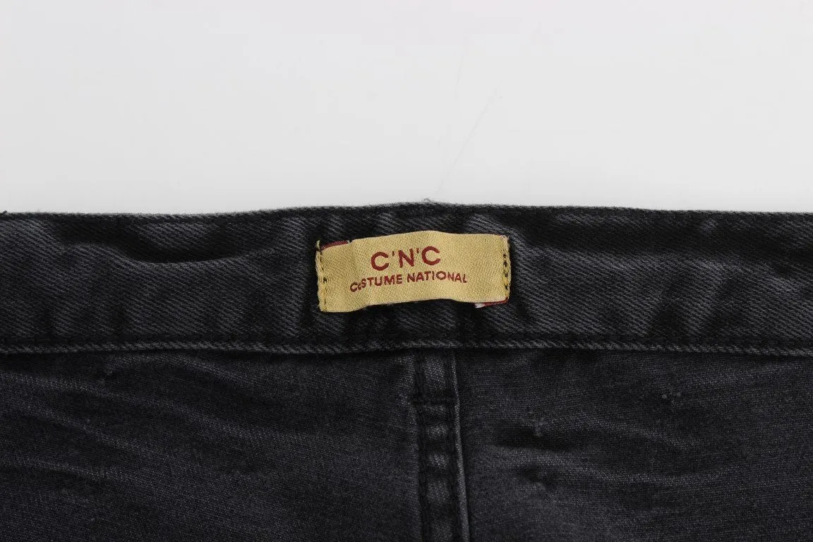 Gray Slim Fit Cotton Stretch Denim Jeans