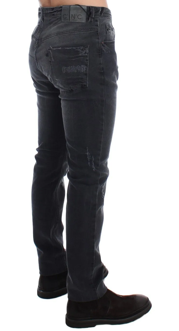 Gray Slim Fit Cotton Stretch Denim Jeans