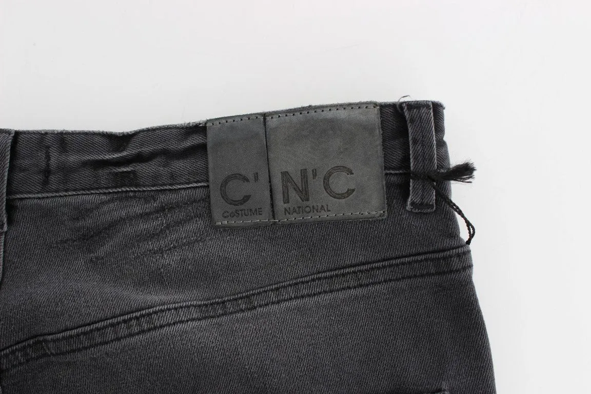 Gray Slim Fit Cotton Stretch Denim Jeans