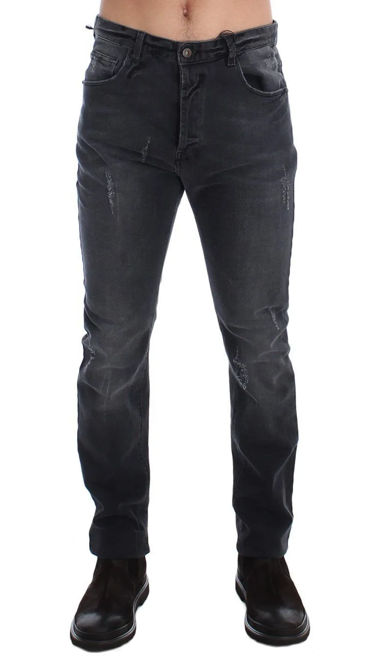 Gray Slim Fit Cotton Stretch Denim Jeans