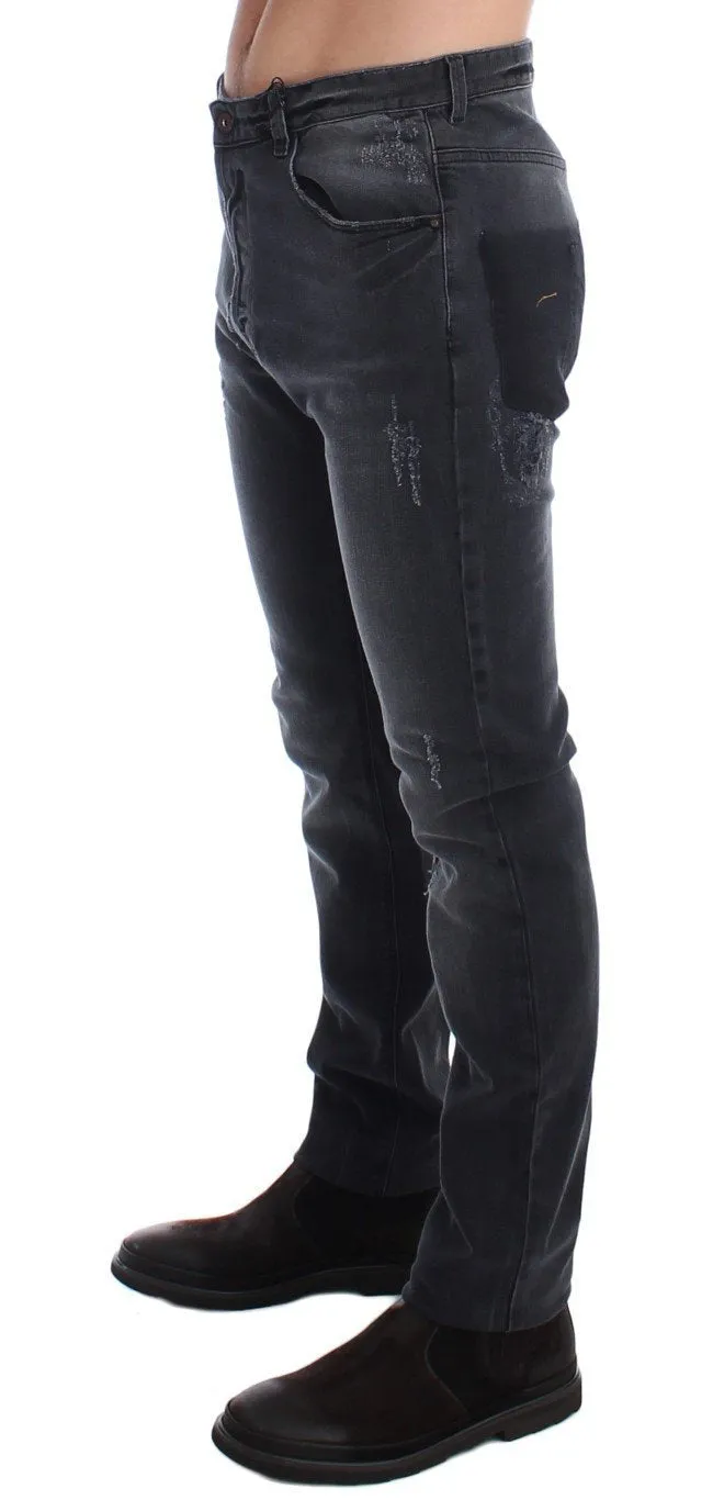 Gray Slim Fit Cotton Stretch Denim Jeans