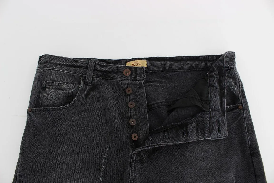 Gray Slim Fit Cotton Stretch Denim Jeans