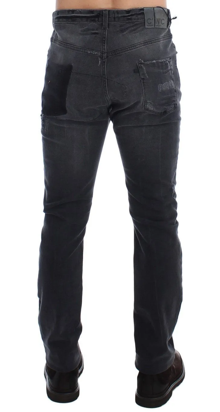 Gray Slim Fit Cotton Stretch Denim Jeans