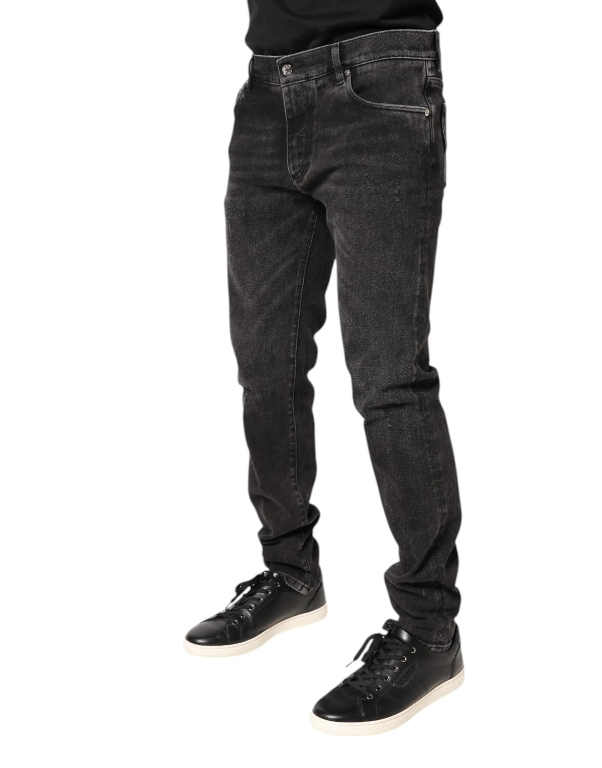 Gray Washed Cotton Skinny Denim Jeans