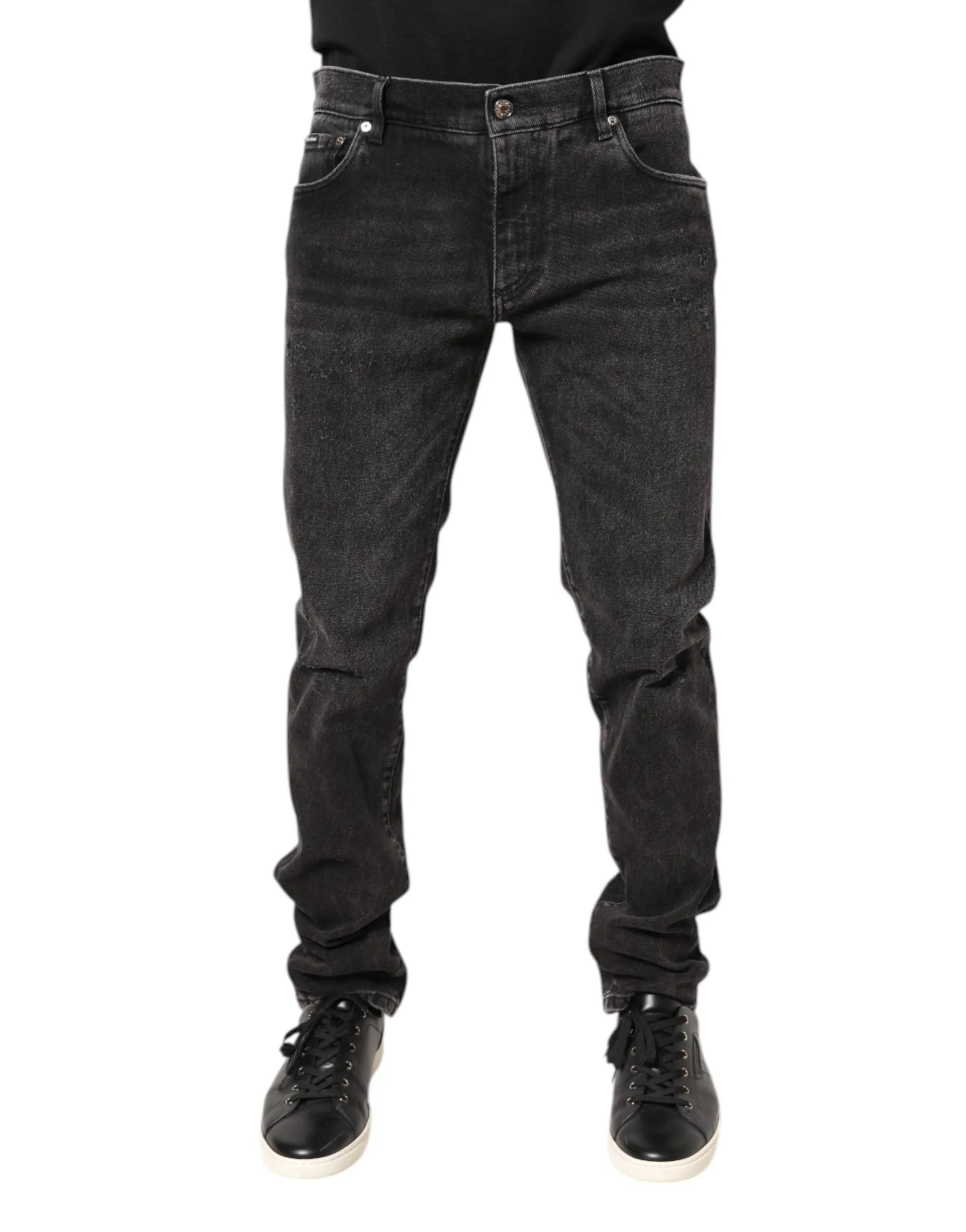 Gray Washed Cotton Skinny Denim Jeans