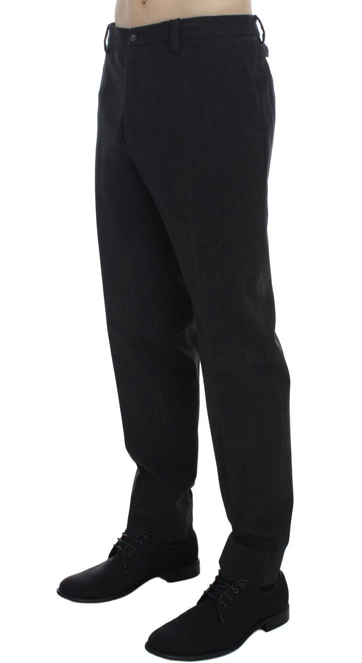 Gray Wool Cotton Slim Fit Pants