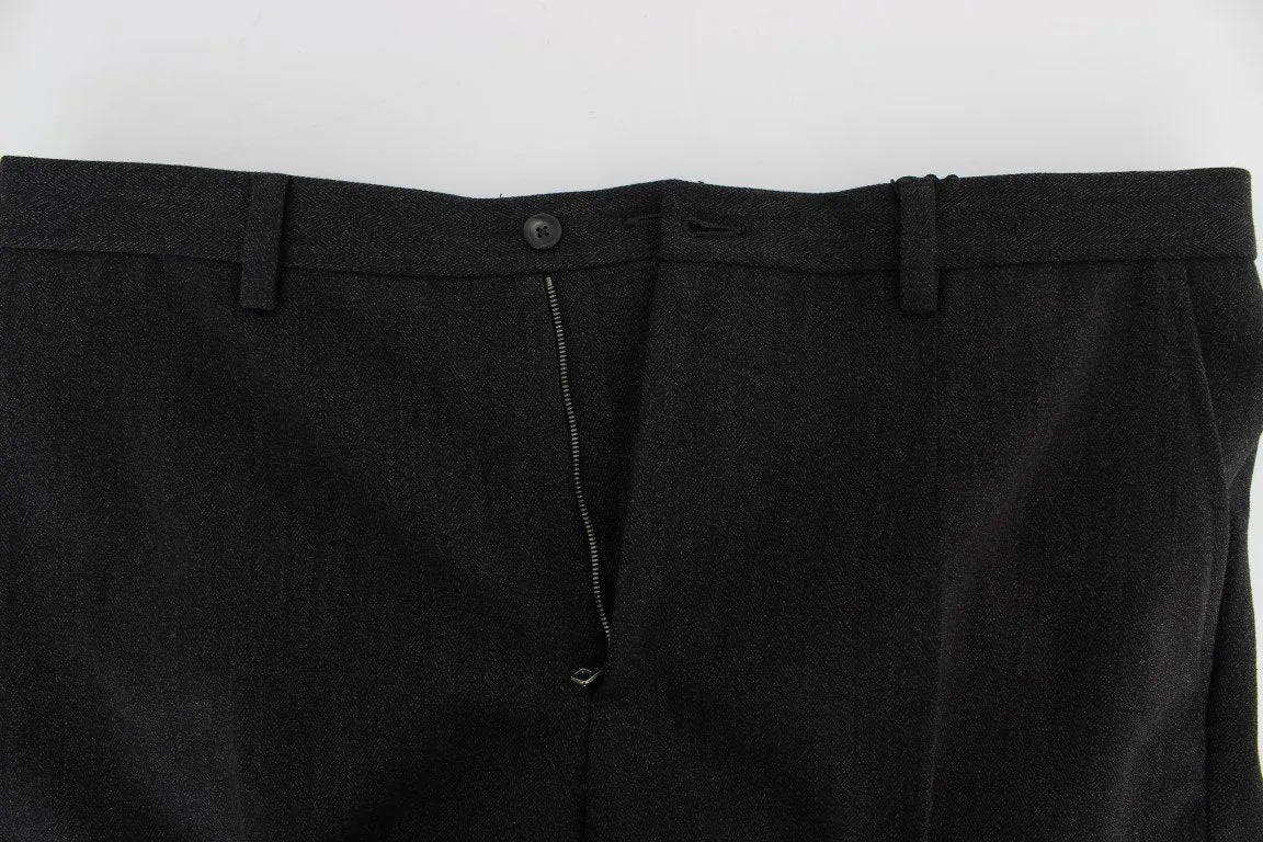 Gray Wool Cotton Slim Fit Pants