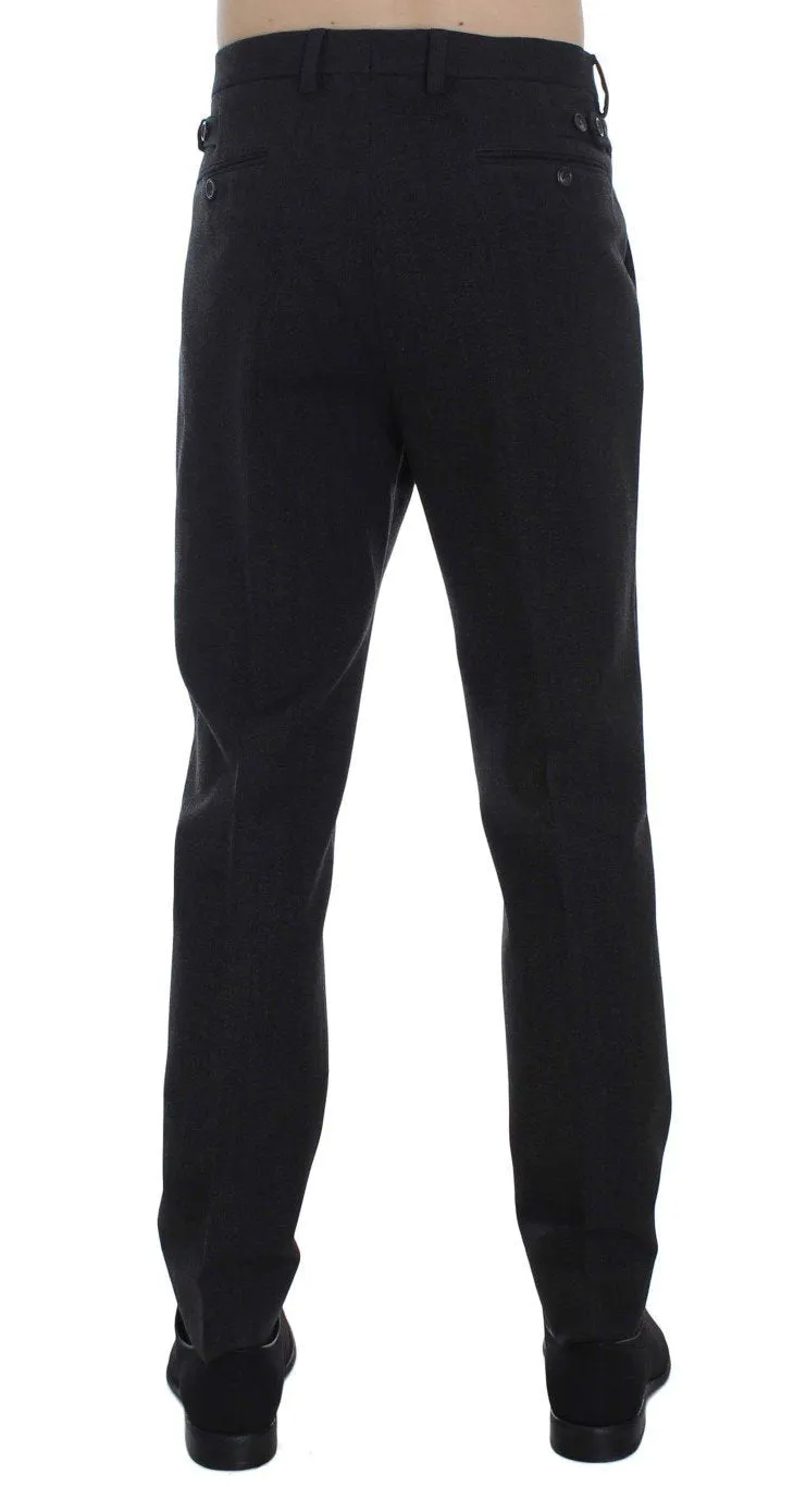 Gray Wool Cotton Slim Fit Pants