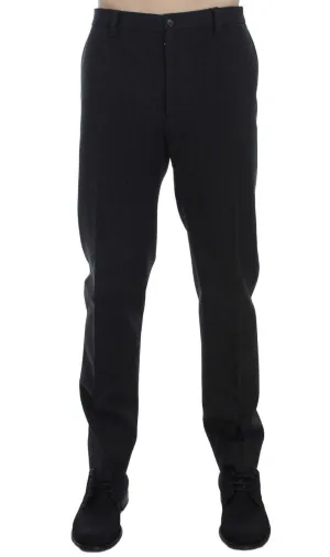 Gray Wool Cotton Slim Fit Pants