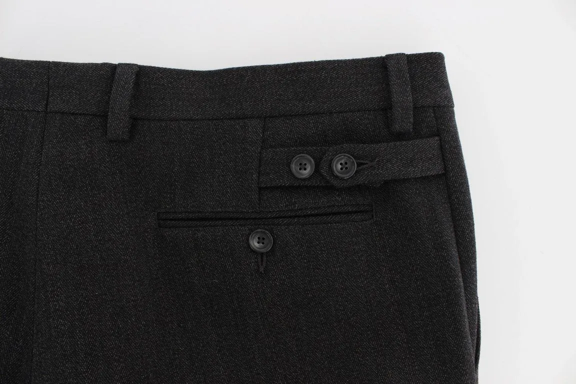 Gray Wool Cotton Slim Fit Pants