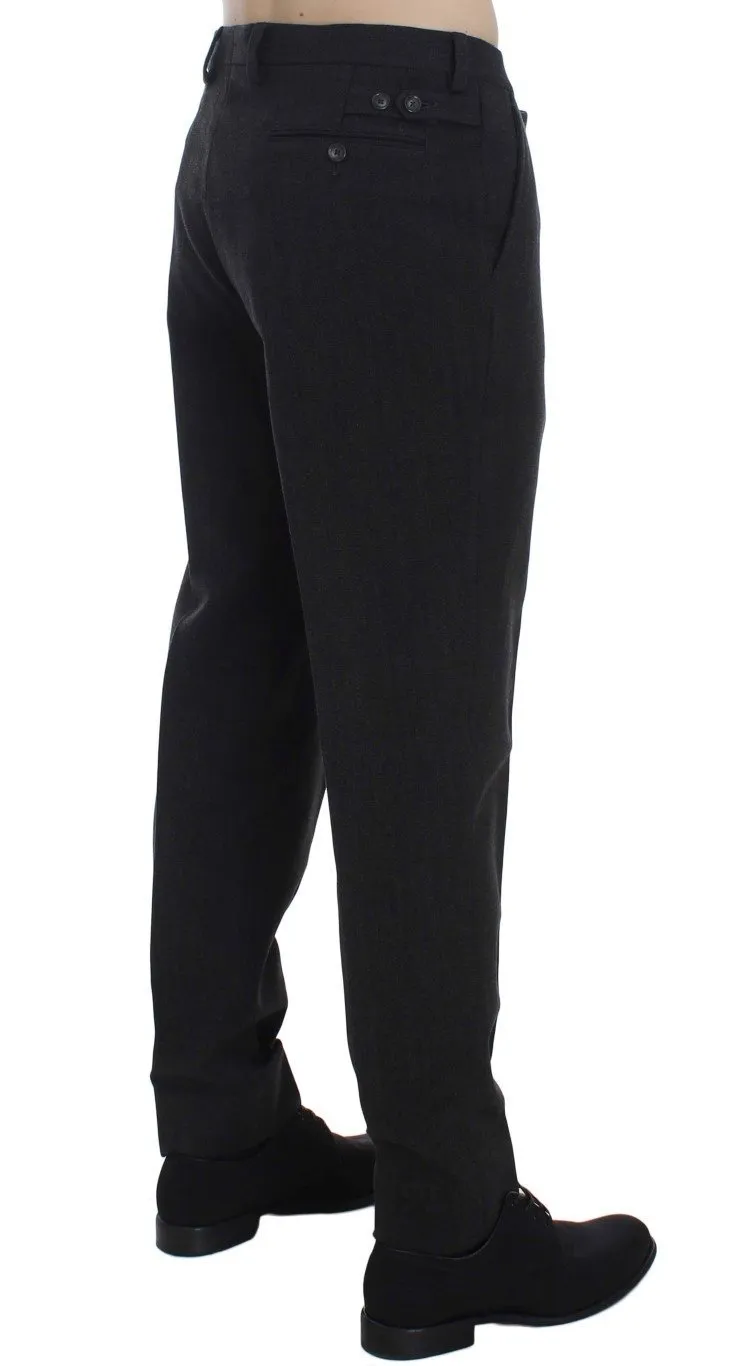 Gray Wool Cotton Slim Fit Pants