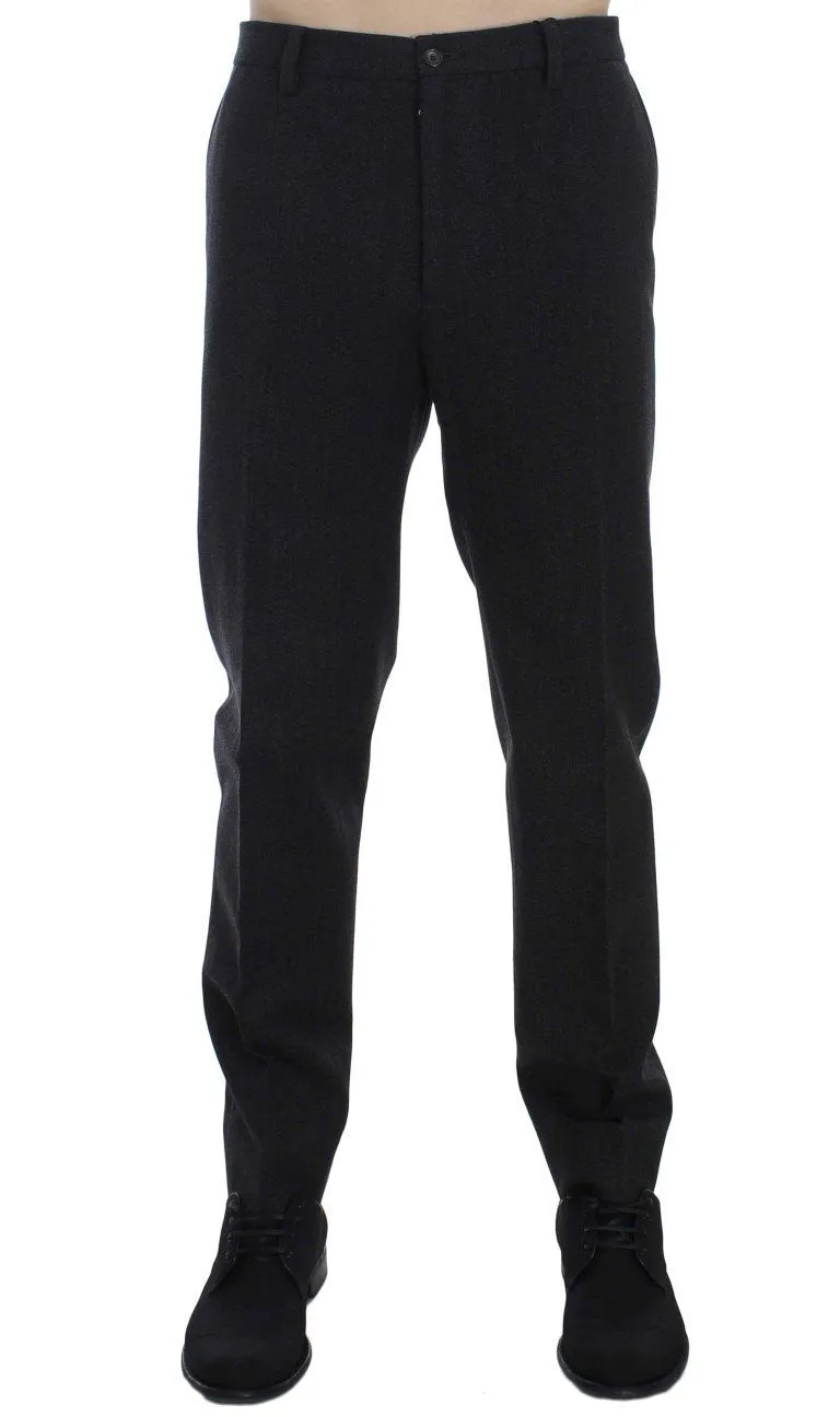 Gray Wool Cotton Slim Fit Pants
