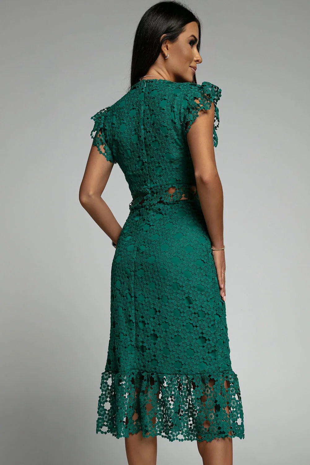 Green Lace Lined Midi Dress