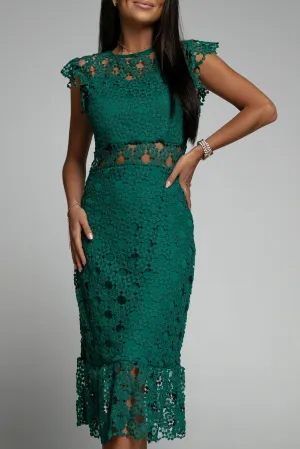 Green Lace Lined Midi Dress
