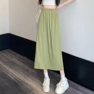 Green Plisse Midi Skirt