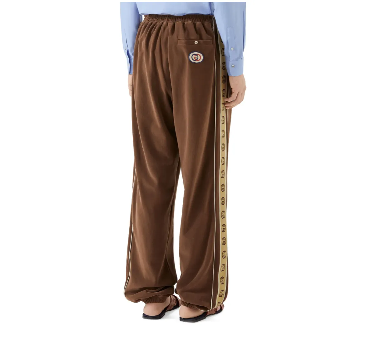 Gucci Interlocking GG Stripe Velour Jogger Pants in Brown