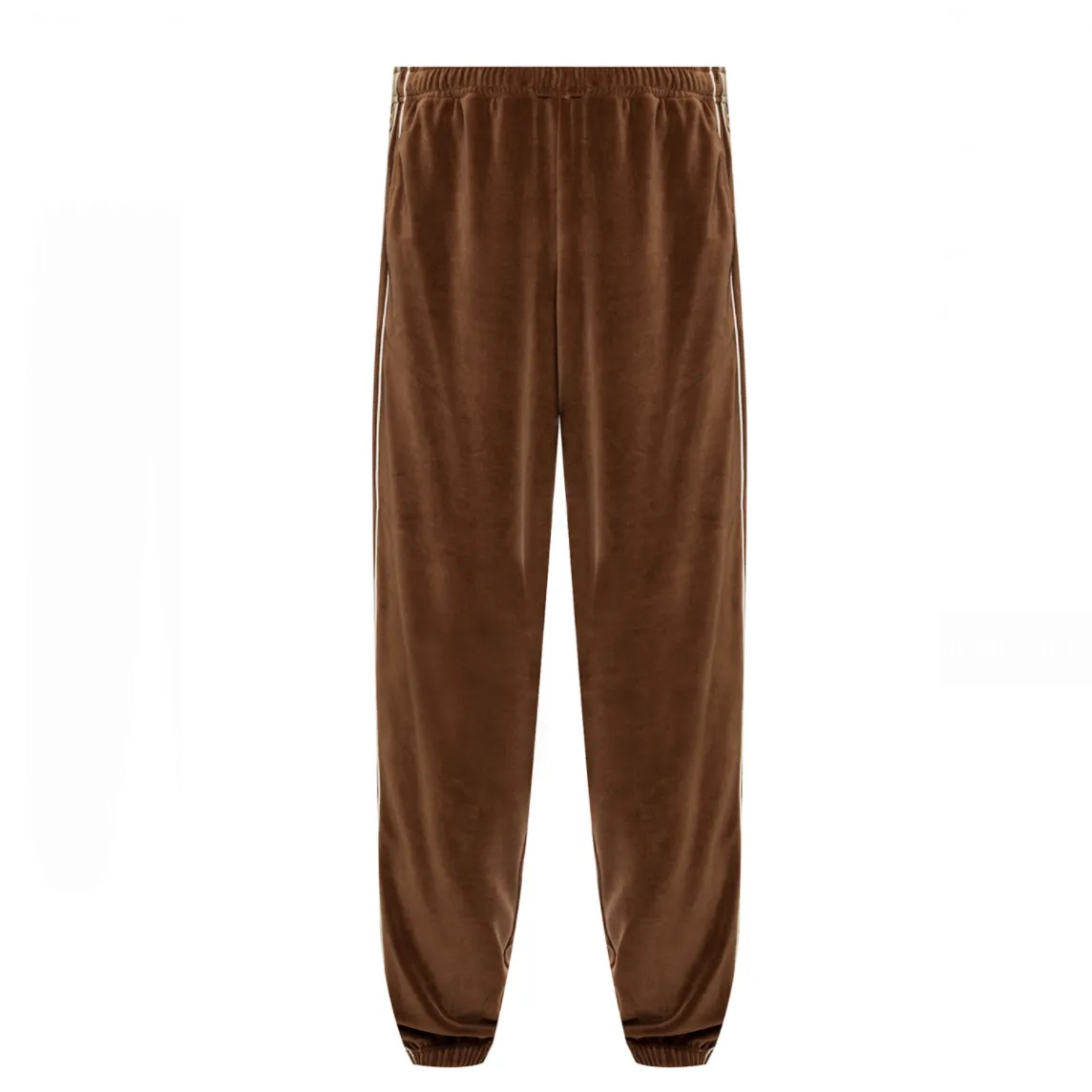 Gucci Interlocking GG Stripe Velour Jogger Pants in Brown