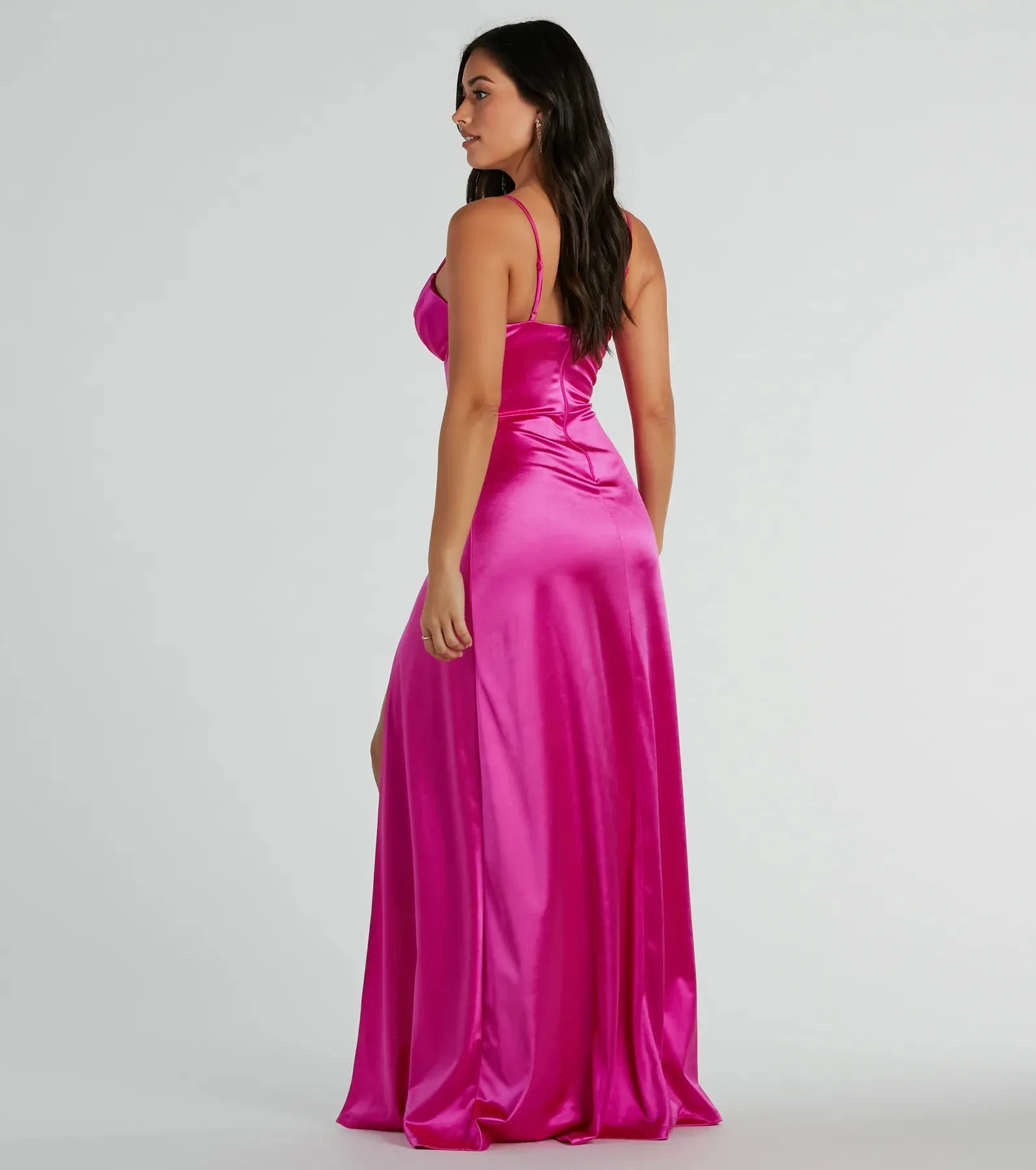 Haley Corset Slit A-Line Satin Formal Dress