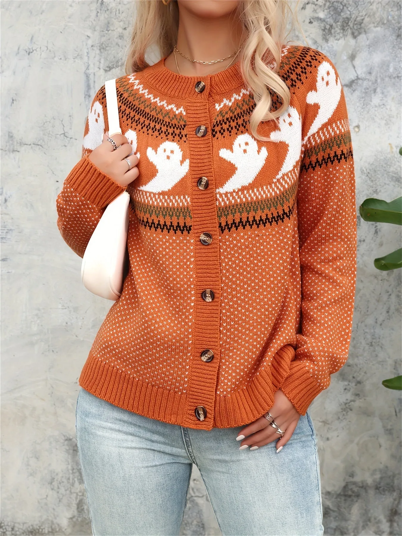 Halloween Geistermuster Strickjacke - Gemütlich und Festlich