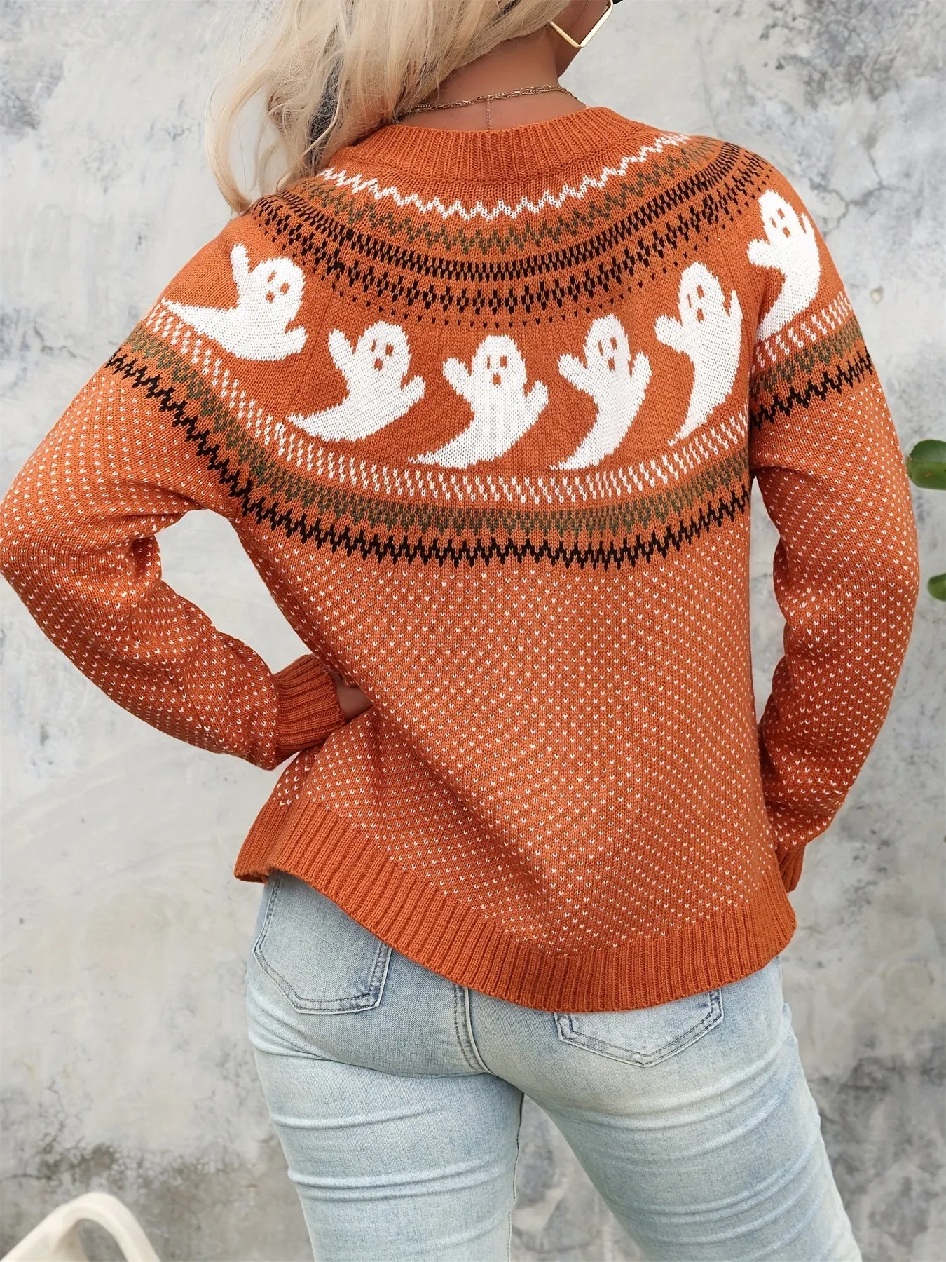 Halloween Geistermuster Strickjacke - Gemütlich und Festlich