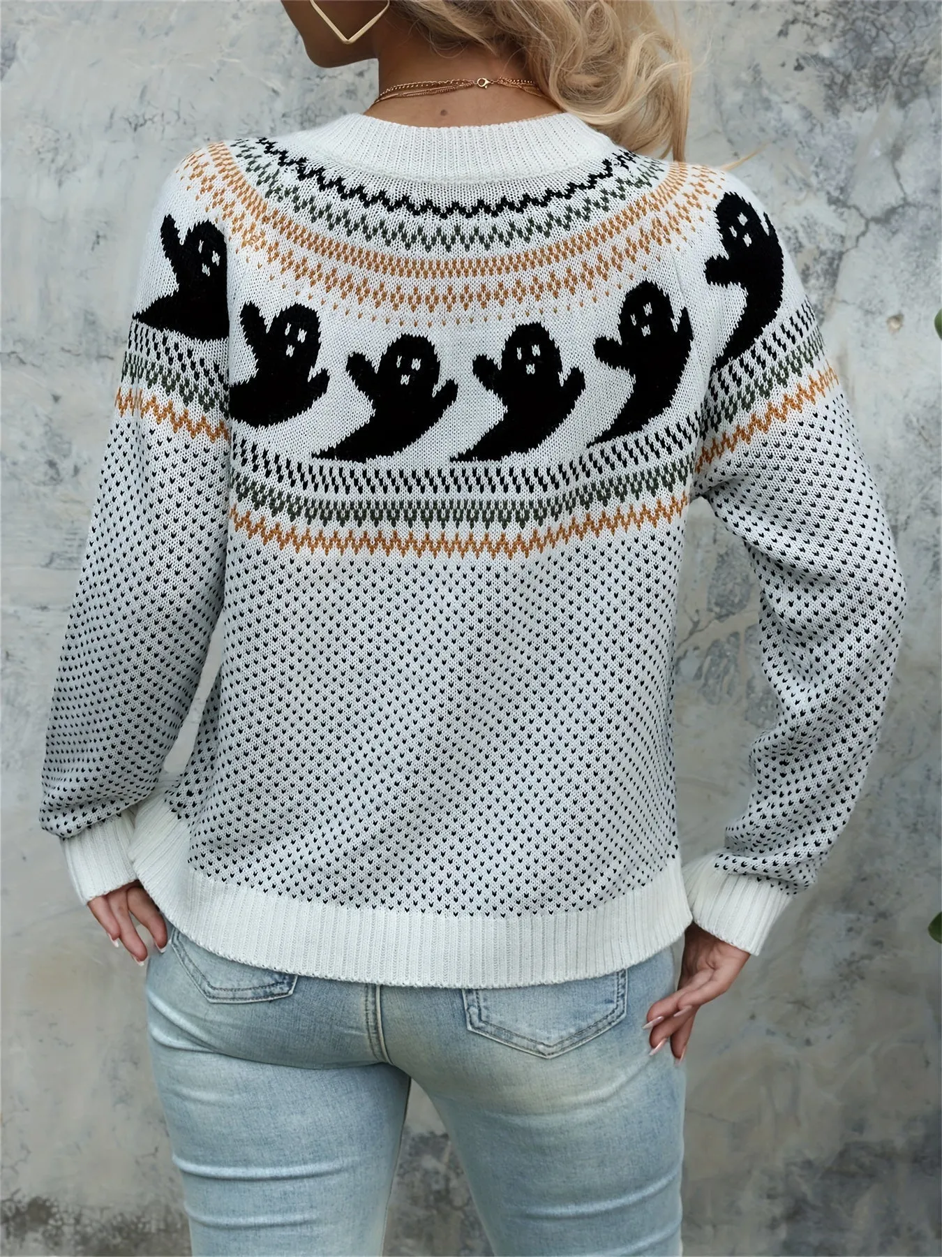 Halloween Geistermuster Strickjacke - Gemütlich und Festlich
